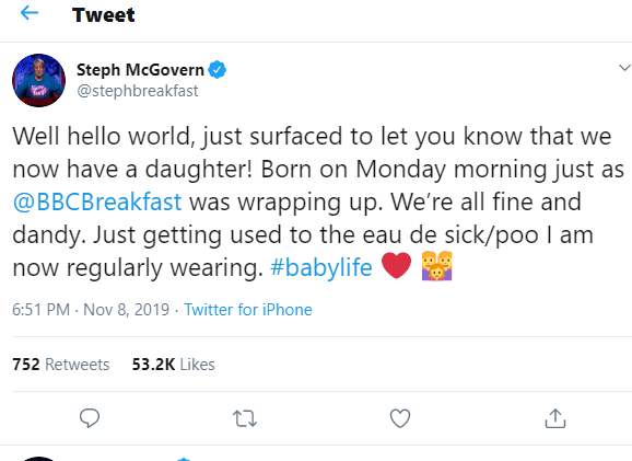 Steph McGovern Tweeted About Her Daughter Via Twitter
